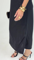 Kit C/ 2 Vestidos Midi Gola Redonda Manga Curta Fenda Lateral e Bolso Externo M ao GG Black Friday