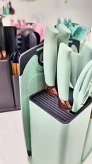 Kit Utensílios de Cozinha 19 Peças • Silicone com Cabo de Madeira • Completo e Resistente