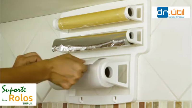 Porta Rolos 3 em 1 Preto – Papel Toalha, Filme e Alumínio com Ganchos