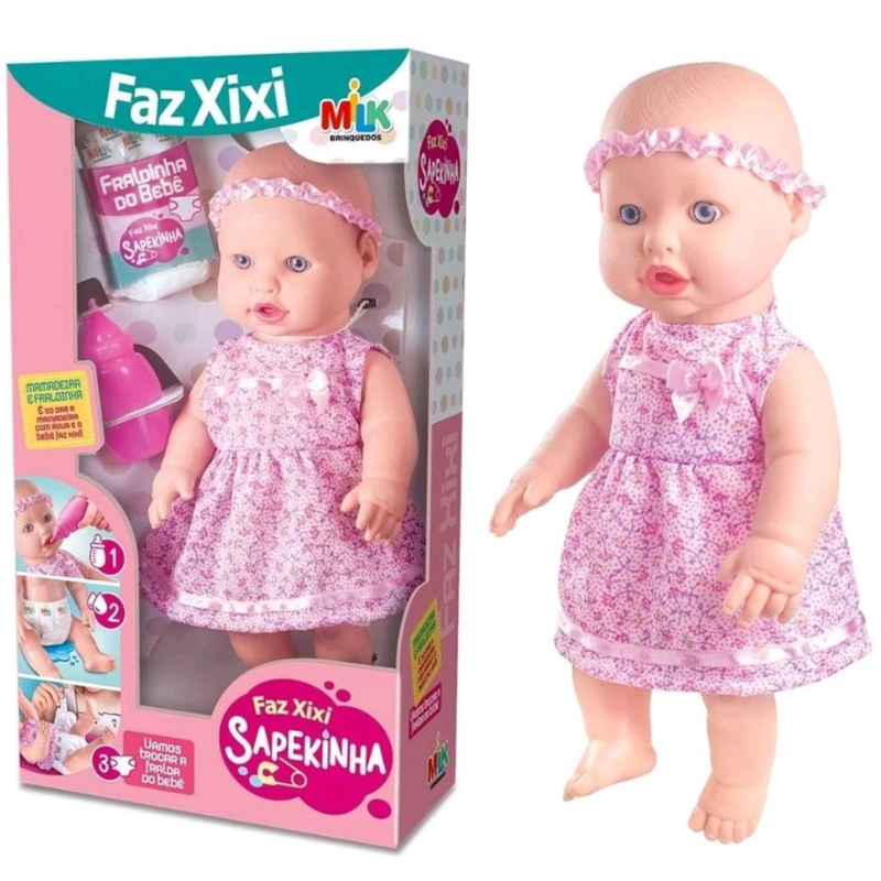 Boneca Sapekinha Faz Xixi De Verdade Com Mamadeira e Fralda - Envio Imediato -