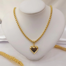 KIT Colar +Pulseira Feminino com pingente de coração liso - Elo português 45cm 6mm