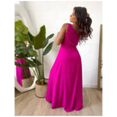 vestido longo mula manga pra festa com zipper tecido duna, com bojo