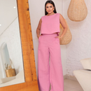 Conjunto Alfaiataria Social Feminino Calça e Blusa Em Linho