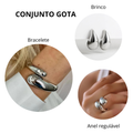 Conjunto Brincos, Bracelete e Anel Gota Médio Dourado ou Prata Bijuterias femininas