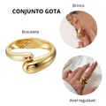 Conjunto Brincos, Bracelete e Anel Gota Médio Dourado ou Prata Bijuterias femininas