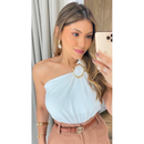 Blusa Feminina Decote de Um Ombro Só Manga Mula Manca Com Fivela Orgânica Elegante         Casual , Básica Verão.