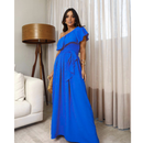 Vestido Longo Feminino Soltinho Nula Manga de Festa Elegante Babado Mula Manca