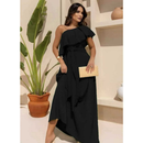 Vestido Longo Feminino Soltinho Nula Manga de Festa Elegante Babado Mula Manca