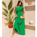 Vestido Longo Feminino Soltinho Nula Manga de Festa Elegante Babado Mula Manca