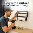 Porta Rolos 3 em 1 Preto – Papel Toalha, Filme e Alumínio com Ganchos