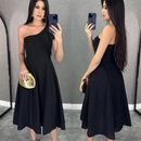 Vestido Midi Um Ombro Só com Laço – Elegante e Soltinho