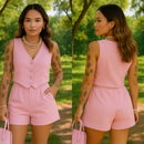 Conjunto Feminino Social em Alfaiataria – Colete e Shorts, Elegante para Trabalho ou Passeio