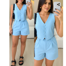 Conjunto Feminino Social em Alfaiataria – Colete e Shorts, Elegante para Trabalho ou Passeio