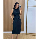 Vestido Feminino Midi de Alfaiataria com Amarração Lateral – Elegante e Sofisticado