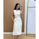 Vestido Feminino Alfaiataria Midi com Amarração Lateral Elegante | PMG
