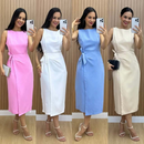 Vestido Feminino Alfaiataria Midi com Amarração Lateral Elegante | PMG