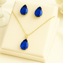 Conjunto de colar e brinco gota folheado várias cores