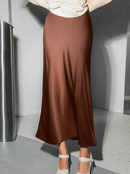 Saia Midi Cetim Longa Elegante Feminina Luxo Festa Brilhosa Cintura Alta Moda 2025