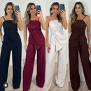 YAN FASHION Conjunto Feminino Elegante Alfaiataria Pantalona Blusa Nó Frente Sofisticado