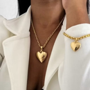 KIT Colar +Pulseira Feminino com pingente de coração liso - Elo português 45cm 6mm