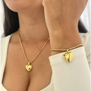 KIT Colar +Pulseira Feminino com pingente de coração liso - Elo português 45cm 6mm