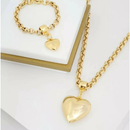 KIT Colar +Pulseira Feminino com pingente de coração liso - Elo português 45cm 6mm