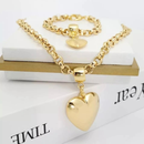 KIT Colar +Pulseira Feminino com pingente de coração liso - Elo português 45cm 6mm