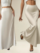 Saia Midi Cetim Longa Elegante Feminina Luxo Festa Brilhosa Cintura Alta Moda 2025