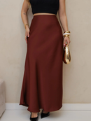 Saia Midi Cetim Longa Elegante Feminina Luxo Festa Brilhosa Cintura Alta Moda 2025