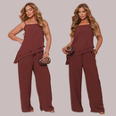 Conjunto Calça Pantalona Blusa Assimetrica Alcinha Crepe Elegante Regulagem Chique Natal Confraternização