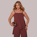 Conjunto Calça Pantalona Blusa Assimetrica Alcinha Crepe Elegante Regulagem Chique Natal Confraternização