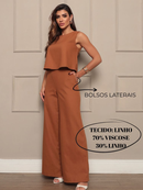 Conjunto Alfaiataria Social Feminino Calça e Blusa Em Linho