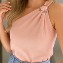 Blusa Feminina Decote de Um Obro Só Manga Mula Manca Com Fivela Orgânica Elegante Casual , Básica Verão.