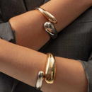 Bracelete Gota e Anel Duplo Gota Pulseira Maximalista folheado a ouro/prata/meio a meio