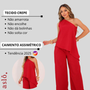 Conjunto Nula Manga Caimento Assimétrico Crepe Pantalona Ombro Só Alfaitaria Natal