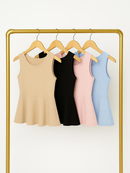 Blusa Bata Regata Feminina Peplum Tendência Casual Elegante Verao Canelado Dia D ia