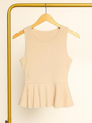 Blusa Bata Regata Feminina Peplum Tendência Casual Elegante Verao Canelado Dia D ia