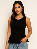 Blusa Bata Regata Feminina Peplum Tendência Casual Elegante Verao Canelado Dia D ia