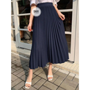 Saia feminina midi plissada lisa longuete cintura alta ,elegante e casual
