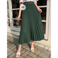 Saia feminina midi plissada lisa longuete cintura alta ,elegante e casual