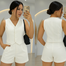 Conjunto Feminino Social em Alfaiataria – Colete e Shorts, Elegante para Trabalho ou Passeio