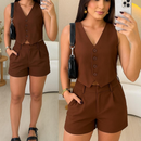 Conjunto Feminino Social em Alfaiataria – Colete e Shorts, Elegante para Trabalho ou Passeio