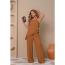 Conjunto Feminino Elegante – Pantalona + Blusa Assimétrica em Crepe