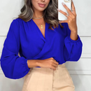 Blusa Feminina Manga Longa Decotada Transpassada Corte V Elegante no Punho e Cintura.