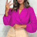 Blusa Feminina Manga Longa Decotada Transpassada Corte V Elegante no Punho e Cintura.