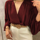 Blusa Feminina Manga Longa Decotada Transpassada Corte V Elegante