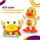 Kit Caranguejo Fujão e Patinho Dançante Brinquedo Infantil Com Luz Som e Movimento