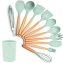 Kit Utensílios de Cozinha 19 Peças • Silicone com Cabo de Madeira • Completo e Resistente