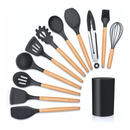 Kit Utensílios de Cozinha 19 Peças • Silicone com Cabo de Madeira • Completo e Resistente