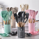 Kit Utensílios de Cozinha 19 Peças • Silicone com Cabo de Madeira • Completo e Resistente